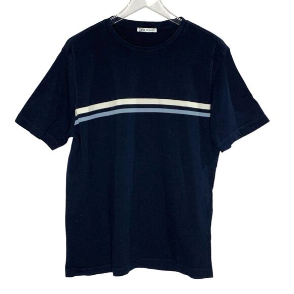 Zara L Mens Retro Blue Skater Tee Shirt Y2K 90s Short Sleeve Crew Neck - Picture 1 of 7